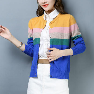 QY9731羊毛衫 女针织开衫气质淑女拼接短款长袖短款洋气淑女纯羊毛春秋 商品图0