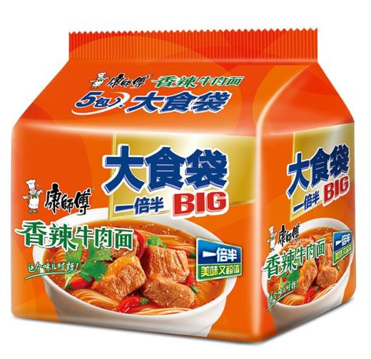 【亚欧超市】康师傅大食袋香辣牛肉面146g*5 商品图0