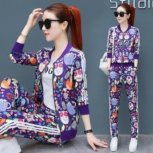 YNE-ZZQYQX819007新款韩版时尚印花卫衣休闲运动服三件套 商品图1