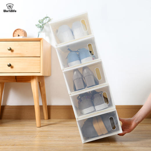 日本 Worldlife和匠 创意款组合式侧开塑料收纳鞋盒 透明可叠加 商品图2