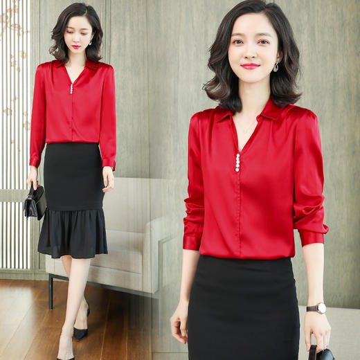 上海旗袍厂ASE-L6623    V领气质名媛真丝衬衫 商品图0
