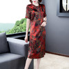 F-MG8032春气质时尚印花中长款缎面桑蚕丝连衣裙 商品缩略图3