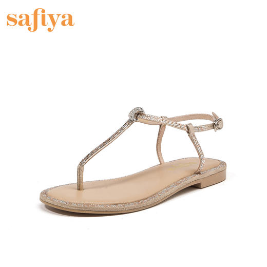 Safiya索菲娅商场同款夏季丁字式扣带平底夹趾凉鞋中空女鞋子SF92115087 商品图0
