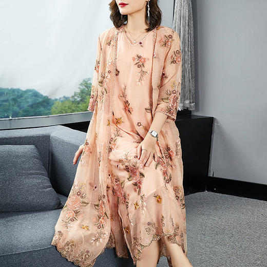 SM-SM20277夏季新款宽松绣花圆领无袖连衣裙外披两件套 商品图2