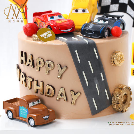 3293【汽车款式随机】 “汽车总动员·麦昆赛道”棕色底蛋糕（送小朋友 小男孩 周岁） 商品图4