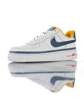 耐克Foot Locker x Nike Air Force 1 Low 美国连锁球鞋店铺联名 采用硬质荔枝纹移膜皮革 内置全掌air sole气垫 白蓝黄彩色串标魔术贴钩配色