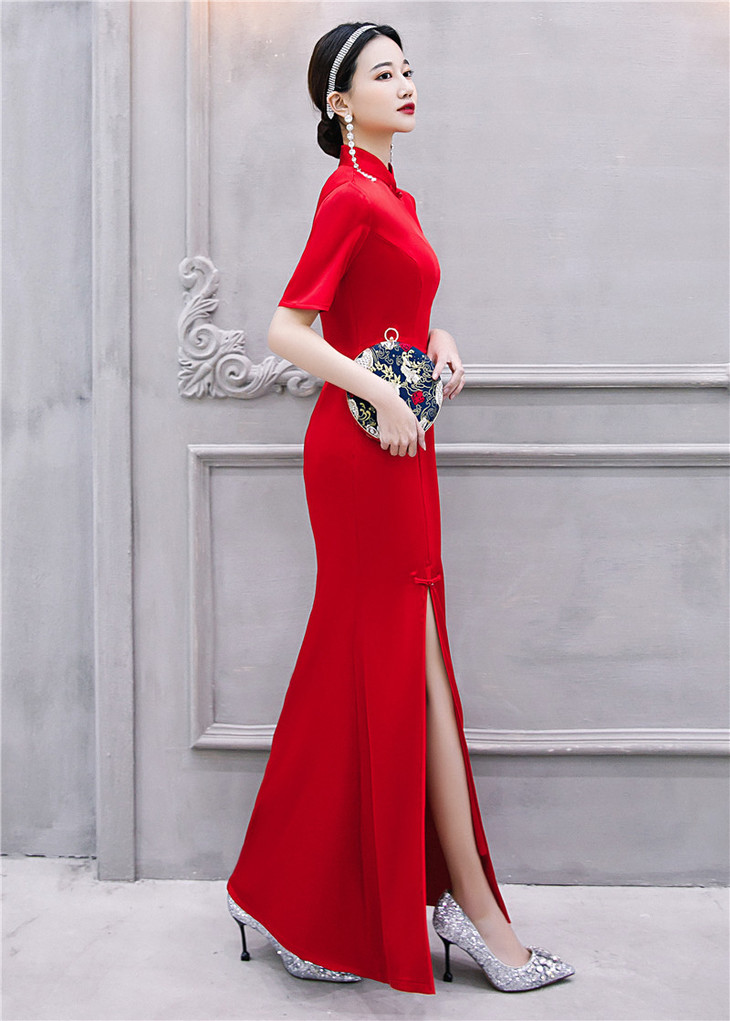 sky 188187绣花长款鱼尾大摆裙旗袍