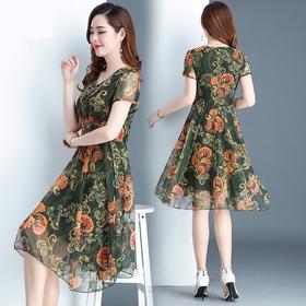 MQ-XN1821新款时尚气质中长款短袖百搭连衣裙YY