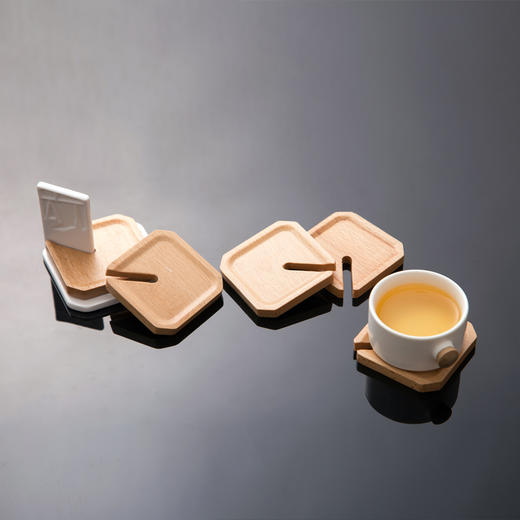 称意杯垫 防滑防水防烫隔热杯托 创意榉木杯垫 茶杯垫套装 商品图3