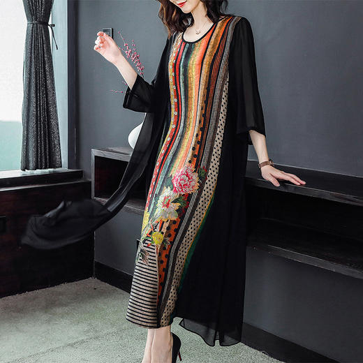 AHM-as8280夏季新款气质时尚印花雪纺拼接圆领连衣裙 商品图2