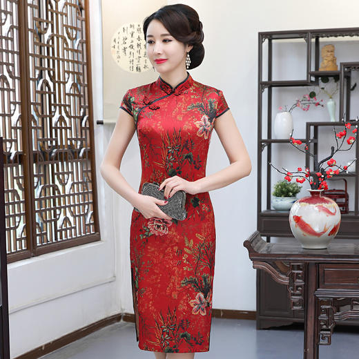YCE-57春夏季中长款老上海复古改良新式旗袍连衣裙 商品图3