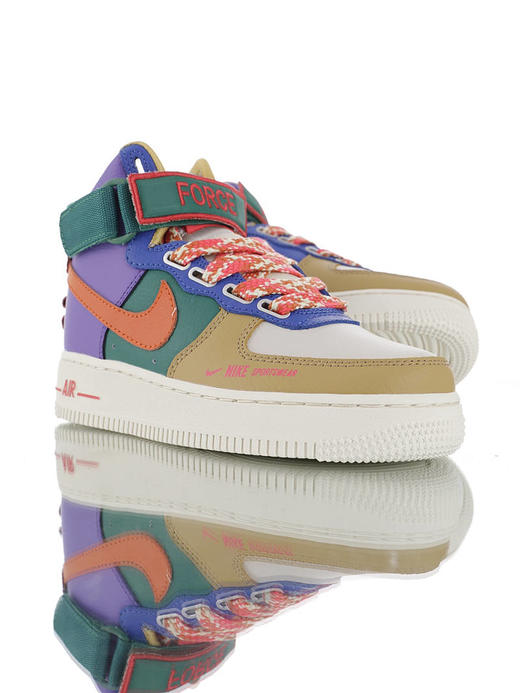 耐克Nike Wmns Air Force 1 High UT 替换LOGO魔术贴 正确无色差版本 硬质头层荔枝纹皮革 内置全掌air sole气垫 皮革拼接制深绿棕黄卡其 商品图1