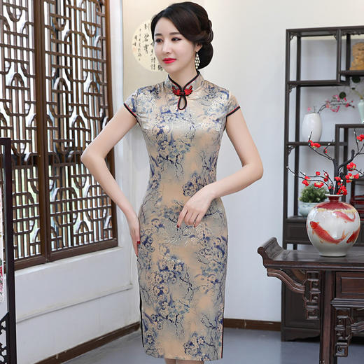 YCE-57春夏季中长款老上海复古改良新式旗袍连衣裙 商品图6