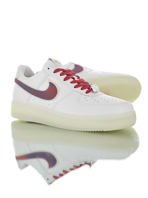 耐克Nike Air Force 1 “De Lo Mio” 原盒3副原色鞋带 原装渐变热感Swoosh钩 鸳鸯3M叠层反光 空军低帮经典百搭休闲运动板鞋 白皮渐变紫钩鸳鸯底透明白蓝红 商品图1