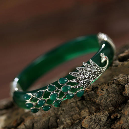 dsyd0838新款s925纯银孔雀开口手镯