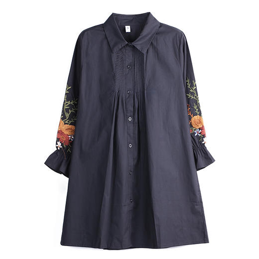 AHM-mswy780春季新款宽松时尚百搭文艺九分袖刺绣衬衫 商品图4