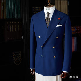 Reda Super 110's 海军蓝编织纹Blazer全麻衬单西