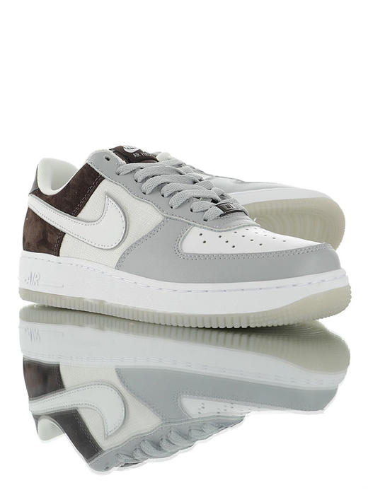 耐克Nike Air Force 1 '07 Low "Grey White Brown" 硬质牛剖层移膜革 内置全掌air sole气垫 白灰拼接网面褐棕配色 商品图1