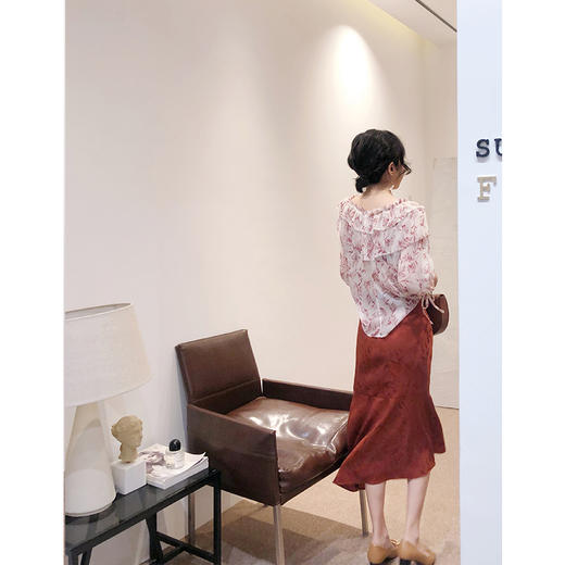 暗涌 花纹肌理感 鱼尾剪裁砖橙色半身裙 商品图2