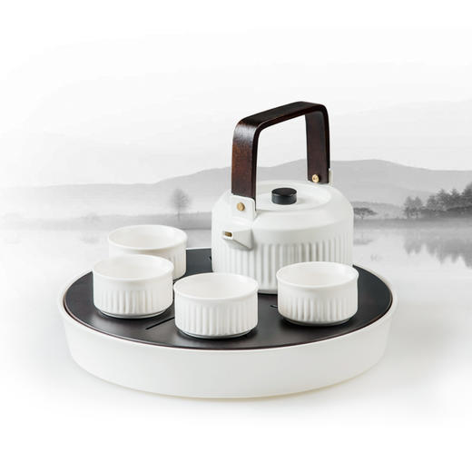 诗意生活 |「客家印象」功夫茶具套装 陶瓷花茶壶 黑胡桃茶盘 商品图0