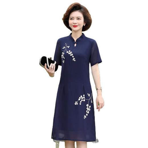 YCE-FLO-2056夏季新款绣花滴水洞短袖中长款旗袍裙子 商品图4