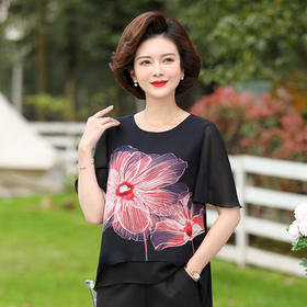 YCE-FLO-9021夏装新款时尚减龄洋气泫雅风圆领显瘦上衣