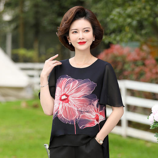 YCE-FLO-9021夏装新款时尚减龄洋气泫雅风圆领显瘦上衣 商品图0