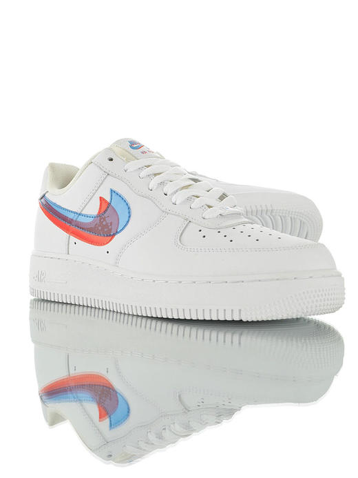 耐克Nike Air Force 1 Low"3D White" 硬质牛剖层移膜革 内置全掌air sole气垫 空军低帮经典百搭休闲运动板鞋 皮革白蓝红双钩3D重影 商品图1