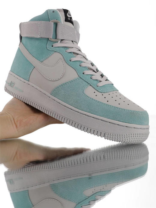 耐克Nike Air Force 1 '07 High Mid  Iceland Green Rare 优质头层麂皮拼接牛皮面 空军一号高帮运动板鞋 皮革灰蒂芙尼冰岛绿 商品图1