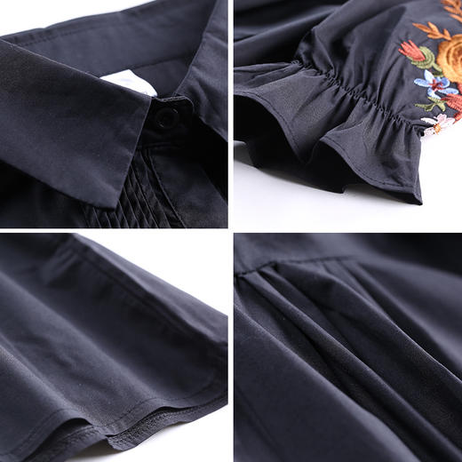 AHM-mswy780春季新款宽松时尚百搭文艺九分袖刺绣衬衫 商品图3