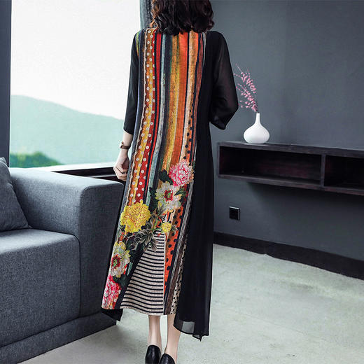 AHM-as8280夏季新款气质时尚印花雪纺拼接圆领连衣裙 商品图3