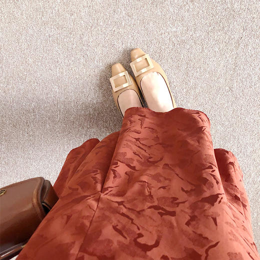 暗涌 花纹肌理感 鱼尾剪裁砖橙色半身裙 商品图3