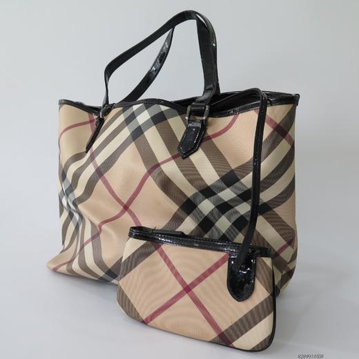 二手9新burberry巴宝莉米色经典格纹子母购物袋