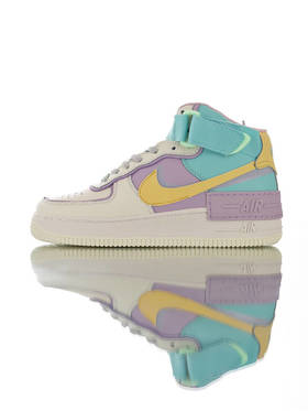 耐克Nike WMNS Air Force 1 Shadow Mid 网红林小宅同款 双层轻量EVA发泡中底 防滑RB橡胶外圈底鞋底 耐克空军一号中帮板鞋 拼接马卡龙糖果粉紫