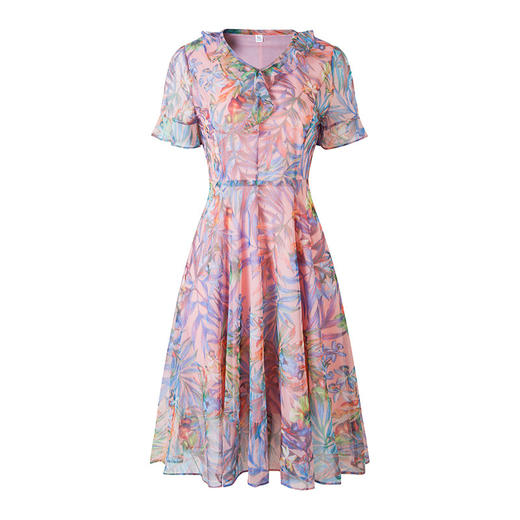 MQ-1965-906夏新款短袖印花雪纺中长款显瘦大码洋气a字裙YY 商品图4