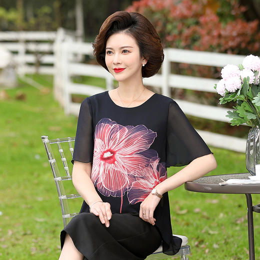 YCE-FLO-9021夏装新款时尚减龄洋气泫雅风圆领显瘦上衣 商品图3