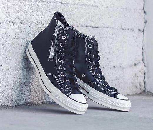 男女鞋真标硫化工艺#聚氨酯硅蓝PU中底Hiker + Zipper 高帮休闲运动硫化板鞋“皮革黑白侧拉链”166721C尺码：35-44 商品图0