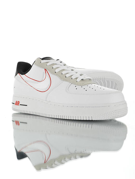 耐克Nike Air Force 1 '07"Script Swoosh" 原模具开发打造 硬质头层牛皮革 内置全掌air sole气垫 空军一号运动板鞋 白灰素描黑红配色 商品图1