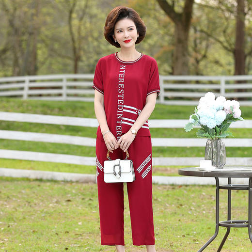 YCE-FLO-2053夏装新款洋气中老年短袖两件套 商品图3