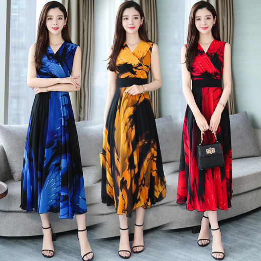 AHM-llgz202夏季长款无袖气质时尚超仙雪纺连衣裙 商品图0