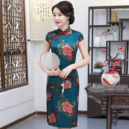 YCE-57春夏季中长款老上海复古改良新式旗袍连衣裙 商品图4