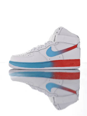 耐克Nike Air Force 1 High 原模具开发打造 硬质荔枝纹移膜革材质 内置全掌air sole气垫 空军一号经典高帮皮革皮休闲运动板鞋 皮革白渐变天蓝红