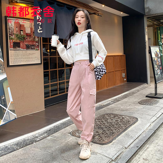 韩都衣舍2019秋季新款韩版女装宽松休闲潮口袋直筒工装裤LU8821荃 商品图0