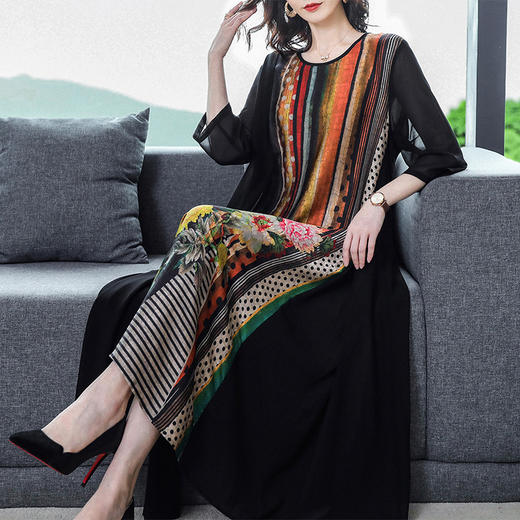 AHM-as8280夏季新款气质时尚印花雪纺拼接圆领连衣裙 商品图0