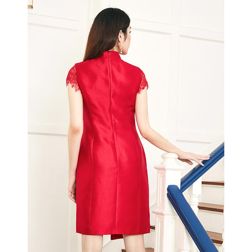 EITIE爱特爱品牌女装秋季优雅立领日常婚宴绣花红色礼服女5877523 商品图4