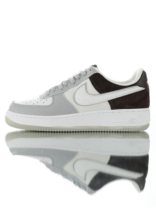 耐克Nike Air Force 1 '07 Low "Grey White Brown" 硬质牛剖层移膜革 内置全掌air sole气垫 白灰拼接网面褐棕配色 商品图0