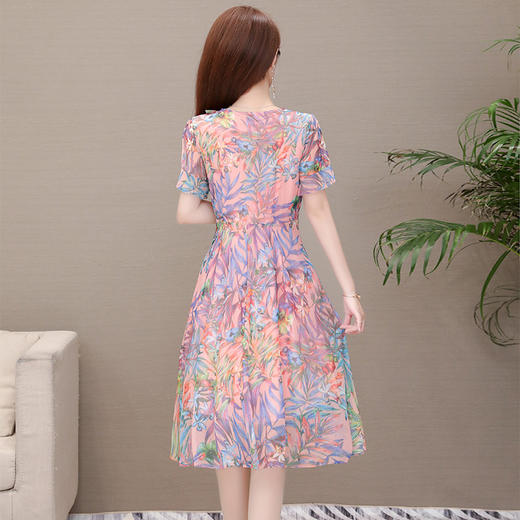 MQ-1965-906夏新款短袖印花雪纺中长款显瘦大码洋气a字裙YY 商品图3