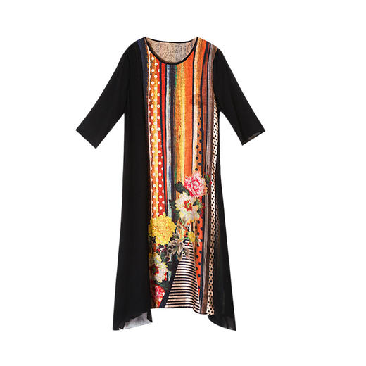 AHM-as8280夏季新款气质时尚印花雪纺拼接圆领连衣裙 商品图4