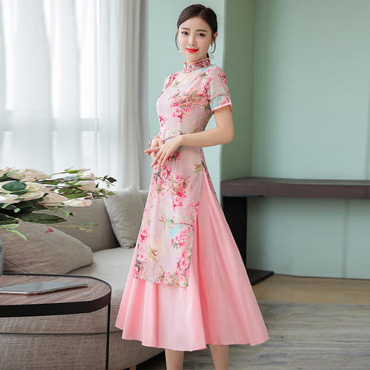 FMN-FS6610复古中国风长袖奥黛蕾丝旗袍裙 商品图2