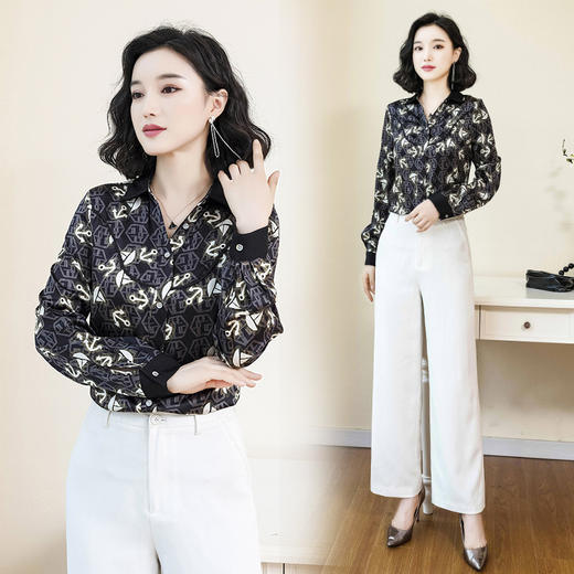 上海旗袍厂ASE-3311时尚百搭气质美观翻领复古印花真丝小衫 商品图2